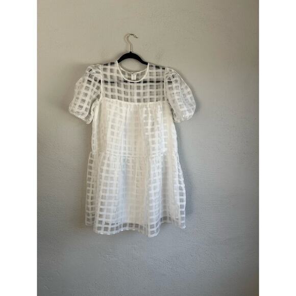 Anthropologie English Factory Woman White Gridded Puff Sleeve Dress, Siz… - Picture 5 of 11